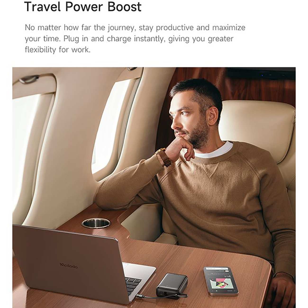 پاوربانک 20000 یواسبی و تایپسی 65 وات مک دودو MC-6370 با کابل متصل