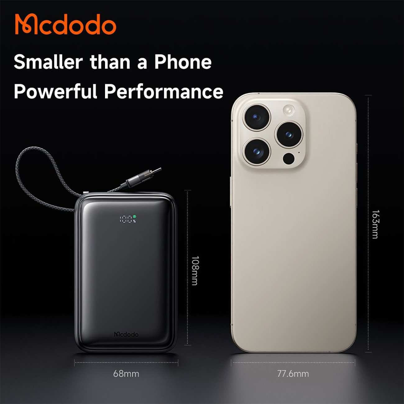 پاوربانک 20000 یواسبی و تایپسی 65 وات مک دودو MC-6370 با کابل متصل