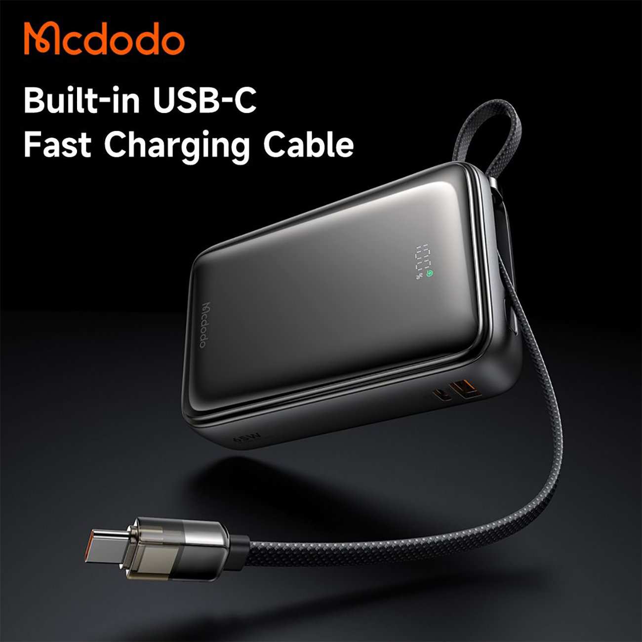 پاوربانک 20000 یواسبی و تایپسی 65 وات مک دودو MC-6370 با کابل متصل