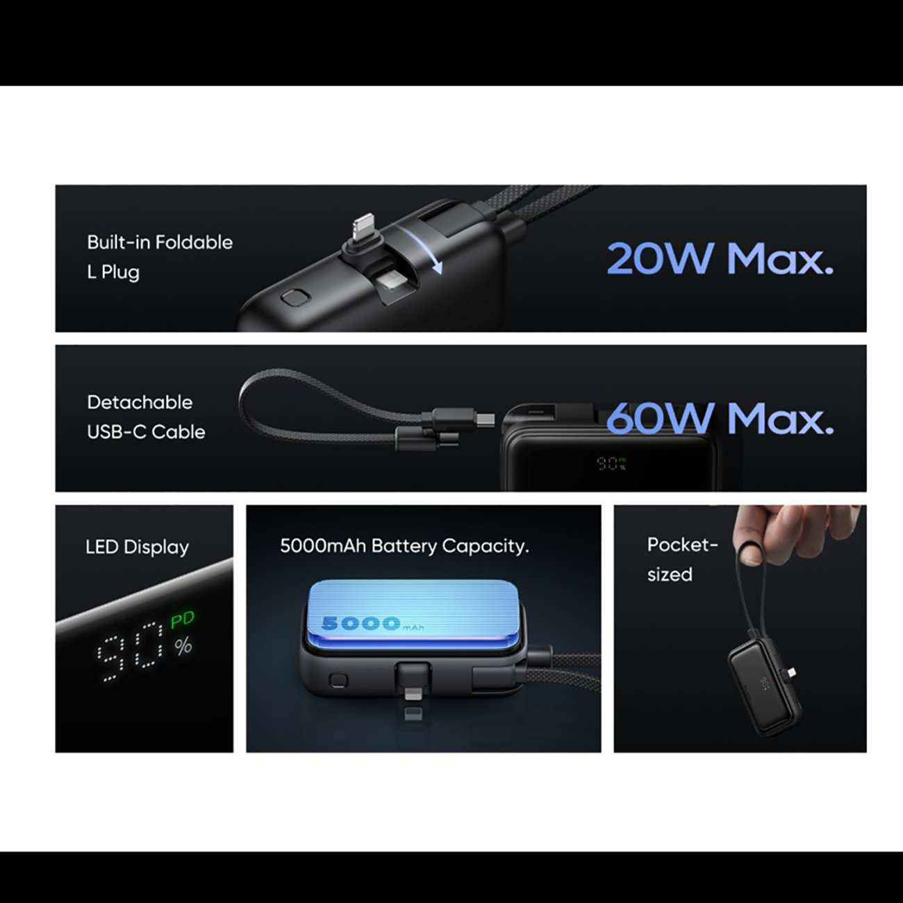 پاوربانک 5000 لایتنینگ و تایپ سی 22.5 وات مک دودو MC-7800