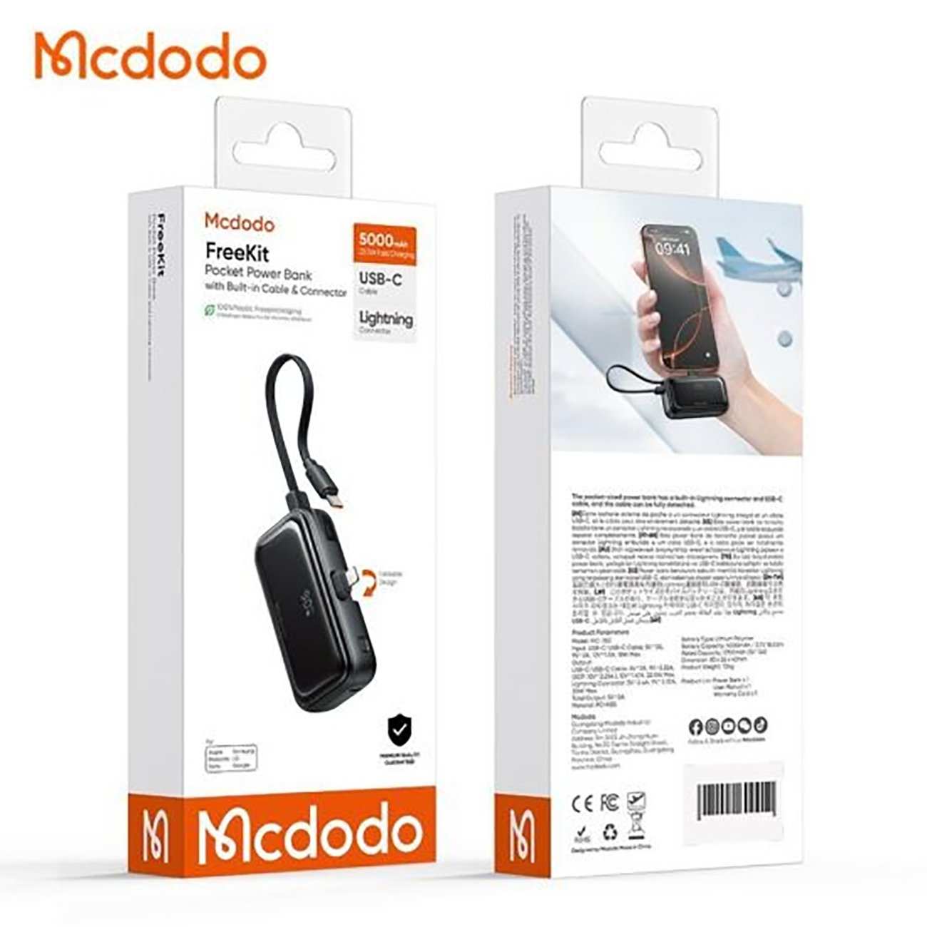 پاوربانک 5000 لایتنینگ و تایپ سی 22.5 وات مک دودو MC-7800
