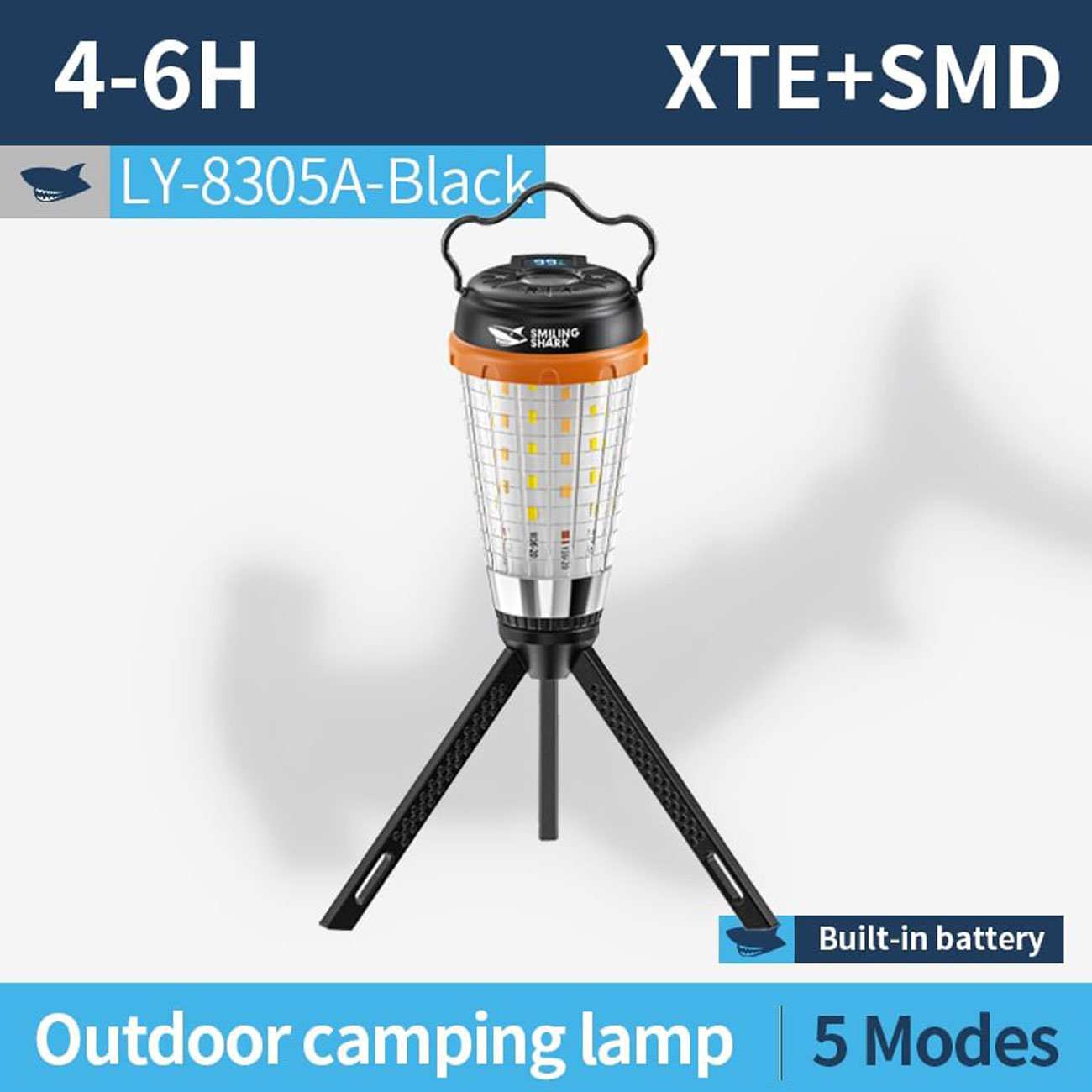 لامپ شارژی و چراغ کمپینگ مغناطیسی 5 حالته اسمایلینگ شارک LY8305