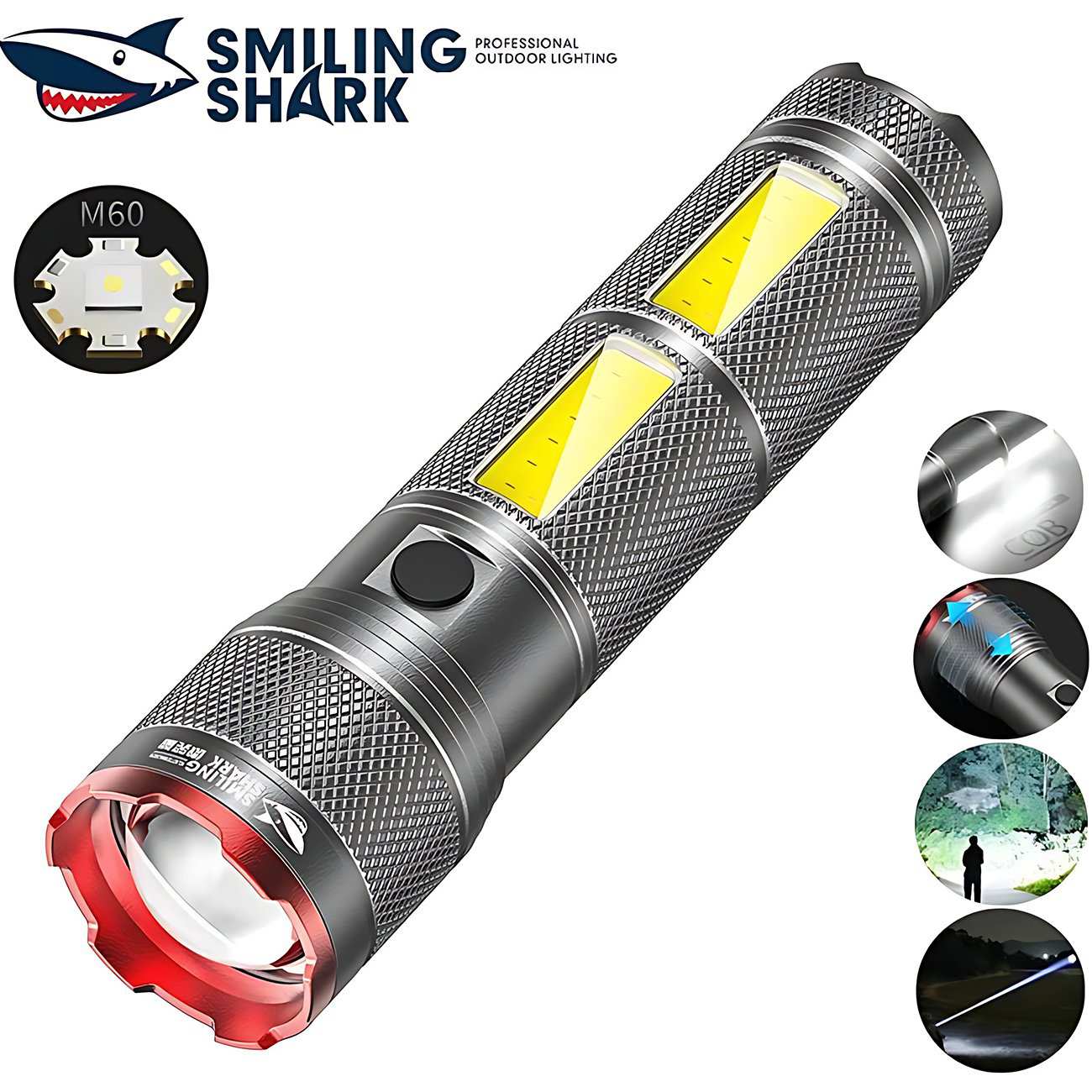 چراغ قوه دیجیتالی شارژی ضدآب و پاوربانک اسمایلینگ شارک SD-5299