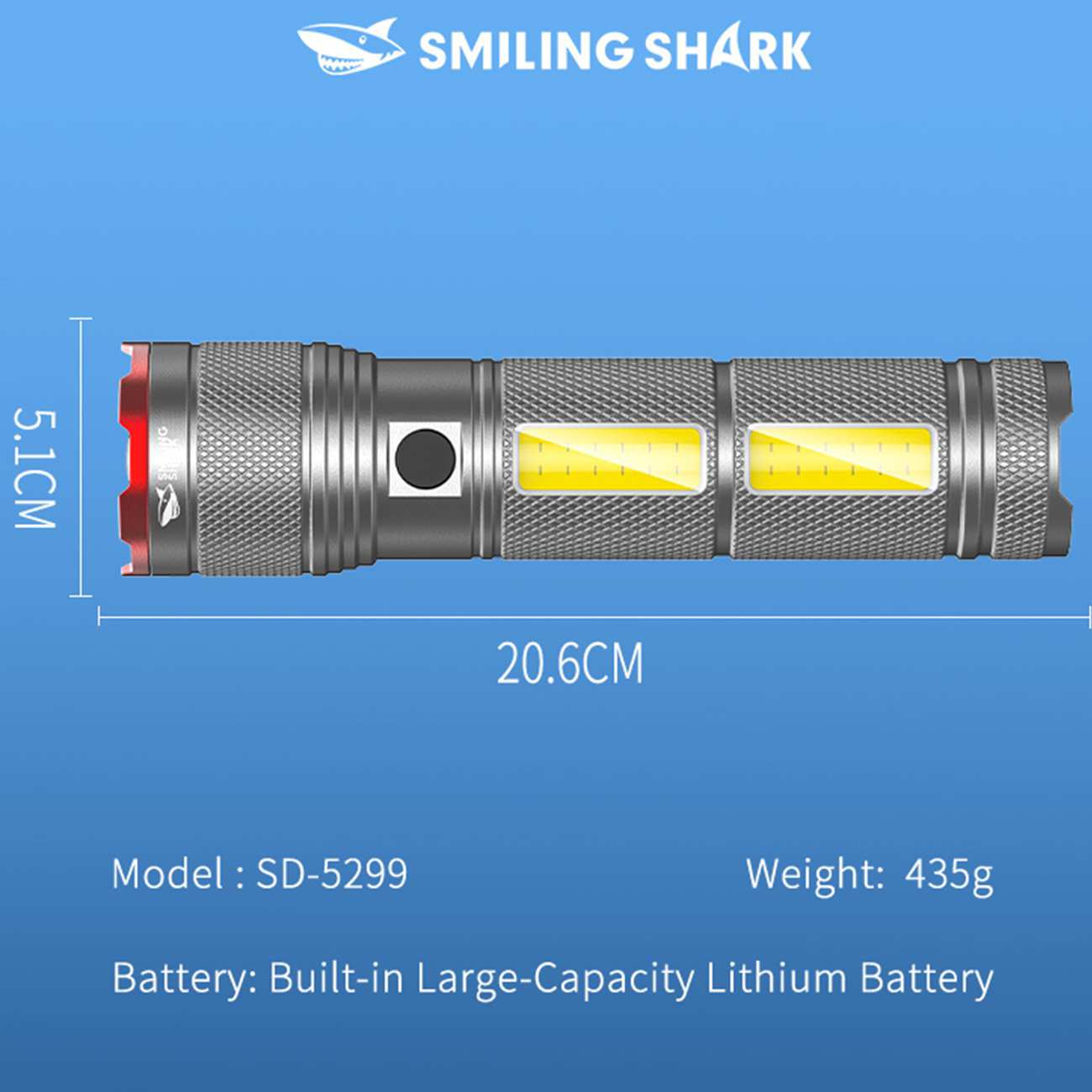 چراغ قوه دیجیتالی شارژی ضدآب و پاوربانک اسمایلینگ شارک SD-5299