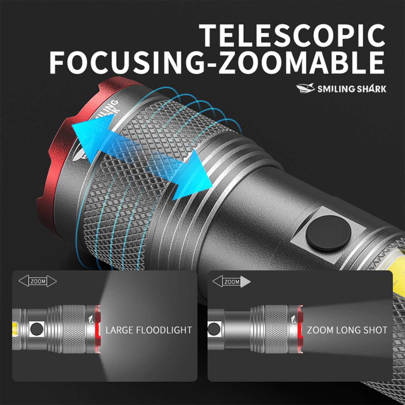 چراغ قوه دیجیتالی شارژی ضدآب و پاوربانک اسمایلینگ شارک SD-5299