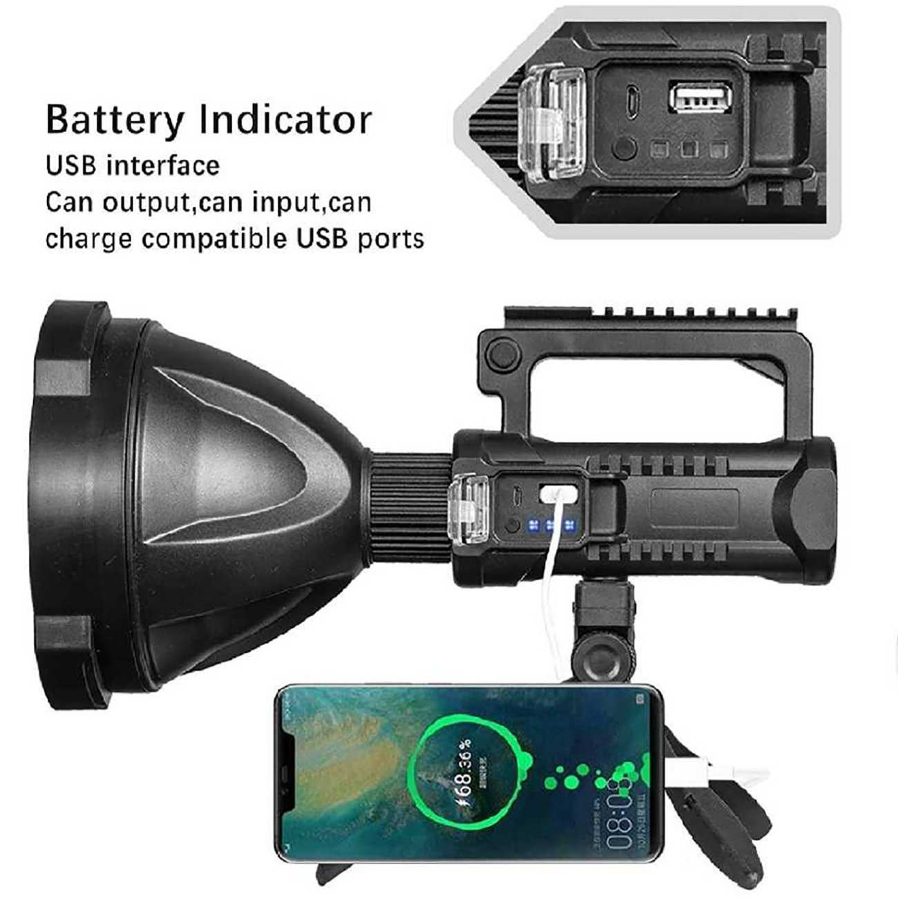 چراغ قوه شارژی و پاوربانک ضدآب اسمایلینگ شارک W591-P90