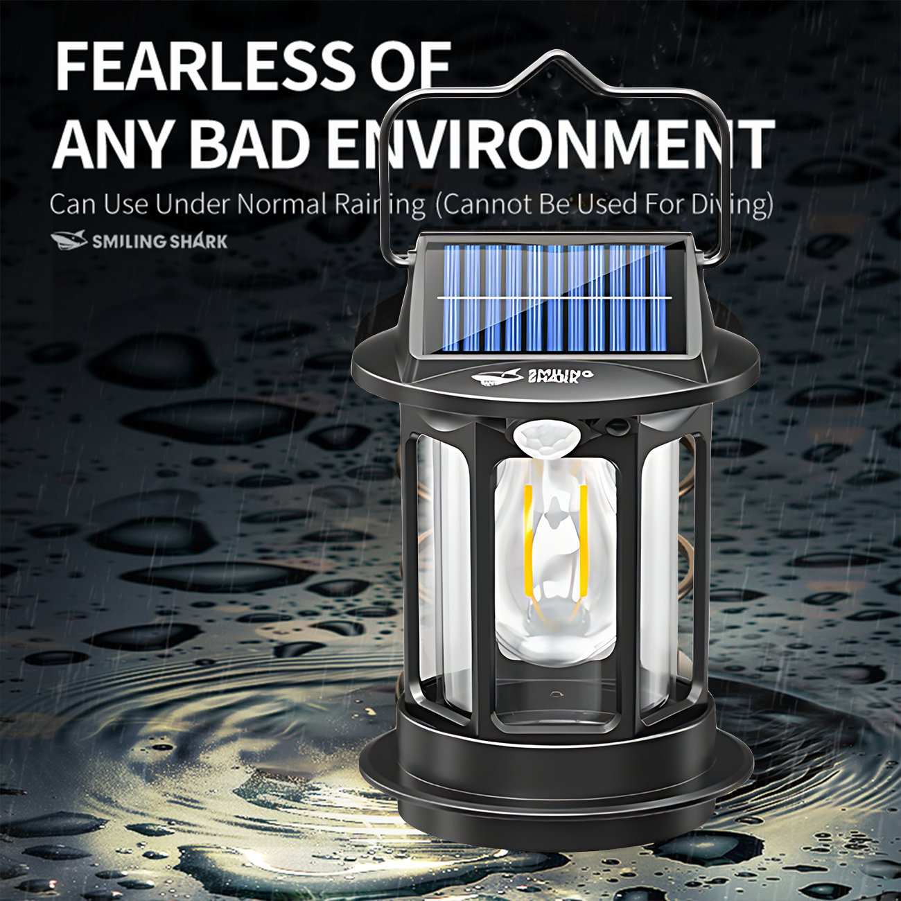 چراغ شارژی هوشمند سنسور حرکتی خورشیدی ضدآب و چراغ کمپینگ اسمایلینگ شارک LY-8286