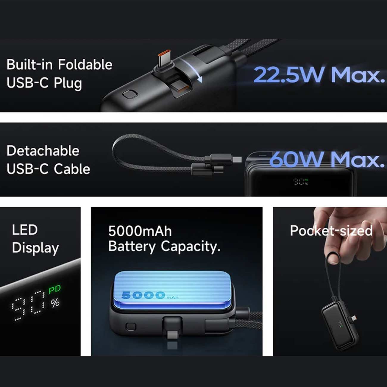 پاور بانک فست شارژ 5000 تایپ سی 22.5 وات مکدودو MC-7760