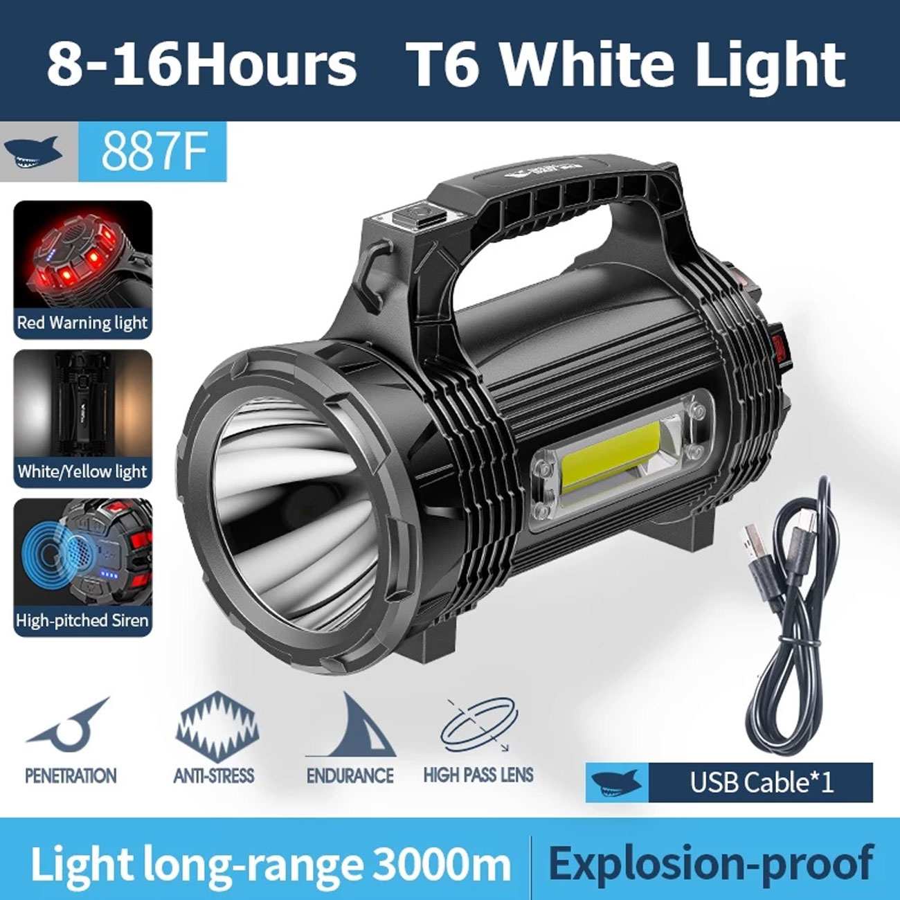 چراغ قوه ضدانفجار و ضدآب شارژی و پاوربانک اسمایلینگ شارک 887F