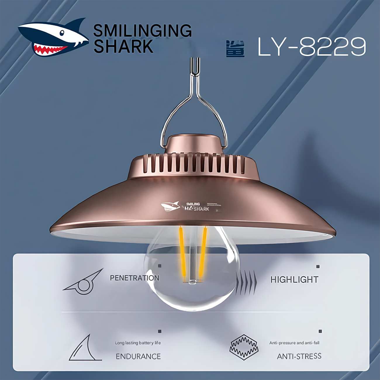 چراغ شارژی و لامپ کمپینگ ضدآب اسمایلینگ شارک LY-8229C