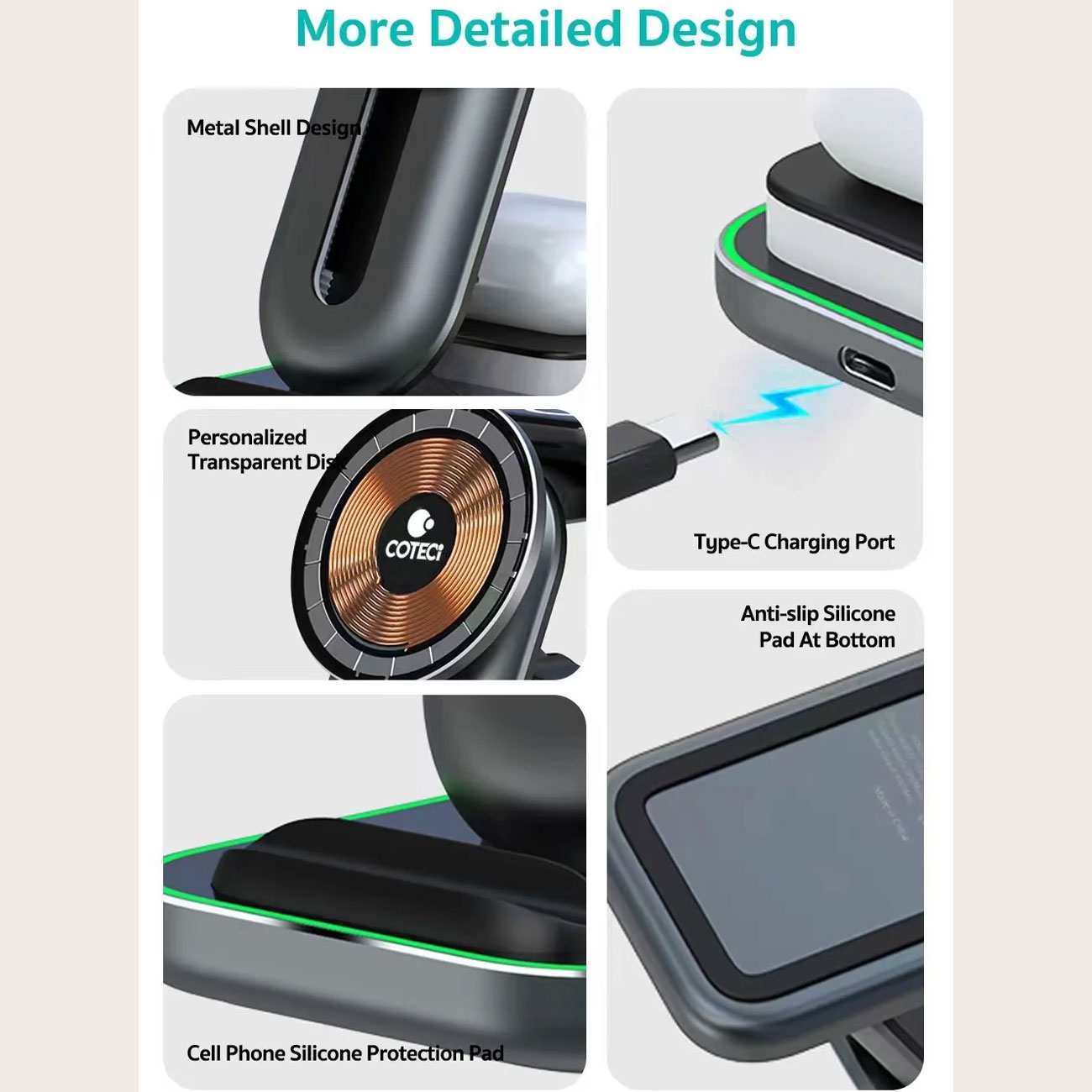 استند شارژ وایرلس چند کاره مگسیف 15 وات کوتسی BS-003