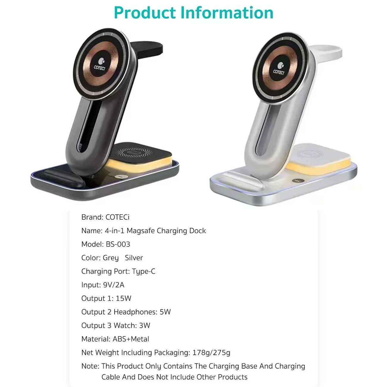 استند شارژ وایرلس چند کاره مگسیف 15 وات کوتسی BS-003