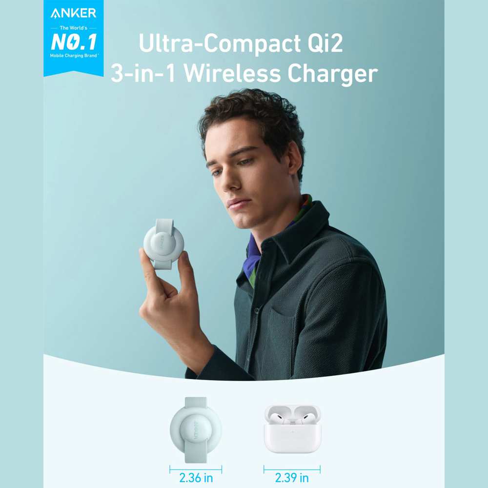 شارژر بیسیم تاشوی گوشی موبایل، ایرپاد و اپلواچ 15 وات انکر B25M8