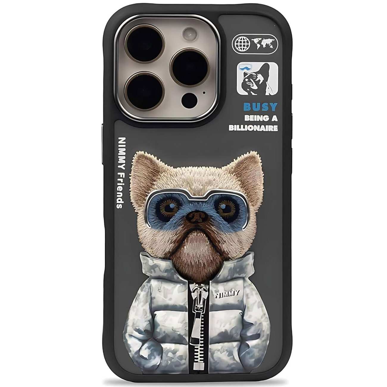قاب گوشی آیفون 16 پرومکس طرح سگ عینکی با زیپ واقعی و استایل بینظیر نیمی IP16-PRO-MAX-01
