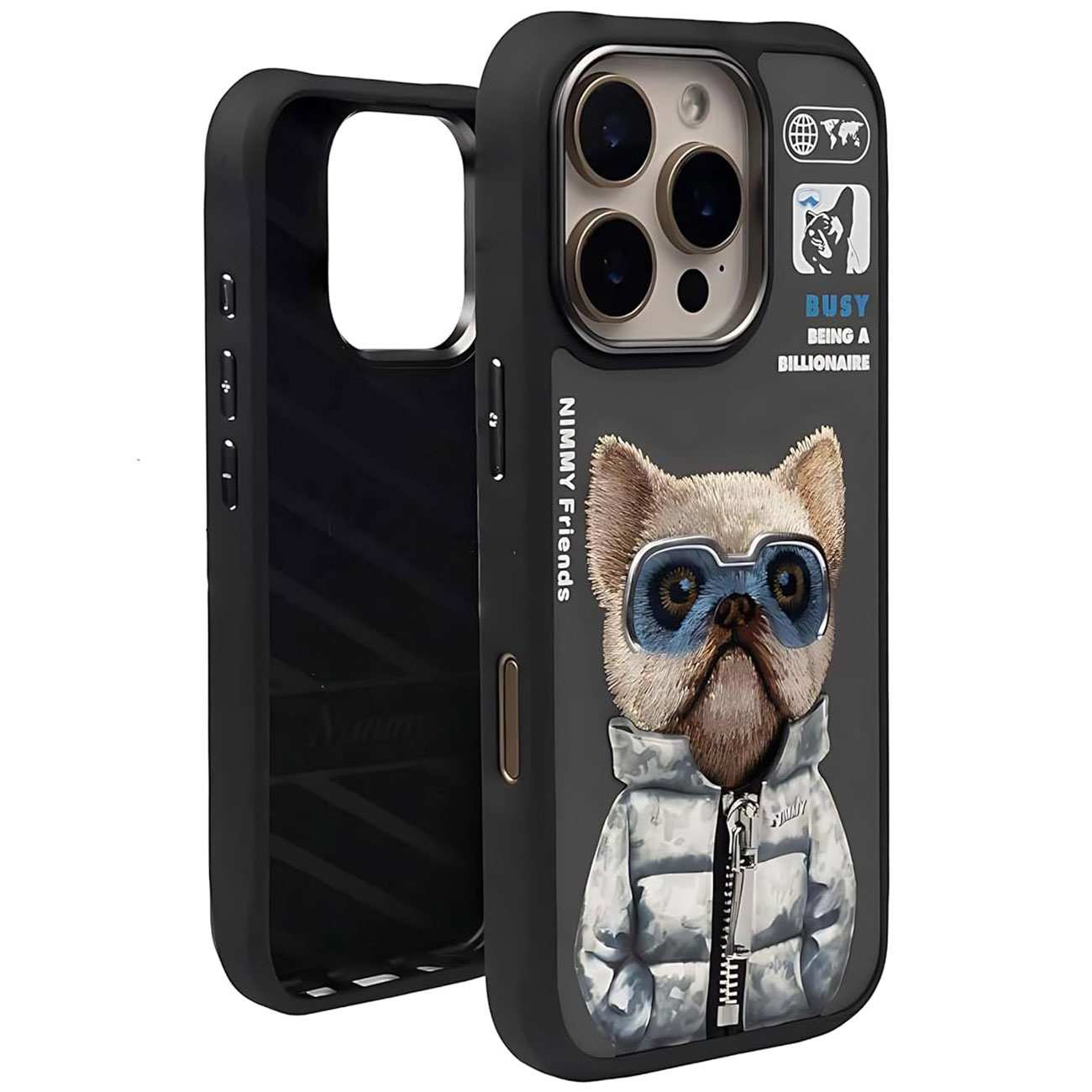 قاب گوشی آیفون 16 پرومکس طرح سگ عینکی با زیپ واقعی و استایل بینظیر نیمی IP16-PRO-MAX-01