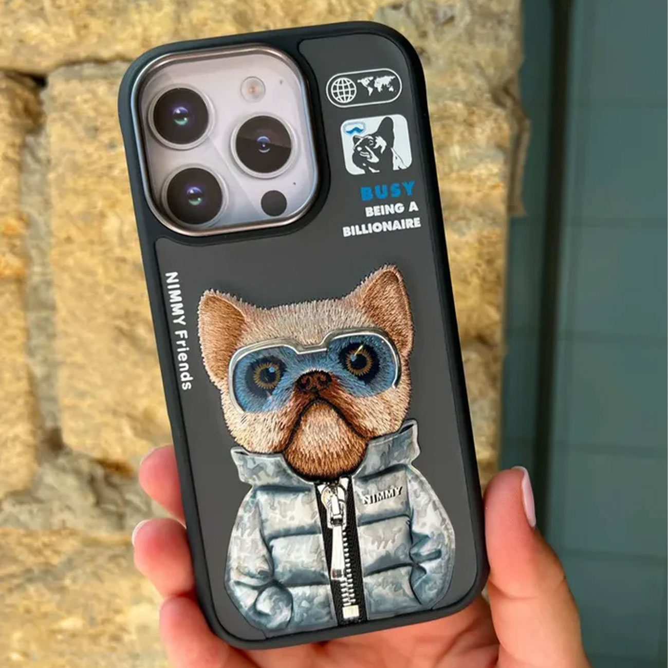 قاب گوشی آیفون 16 پرومکس طرح سگ عینکی با زیپ واقعی و استایل بینظیر نیمی IP16-PRO-MAX-01