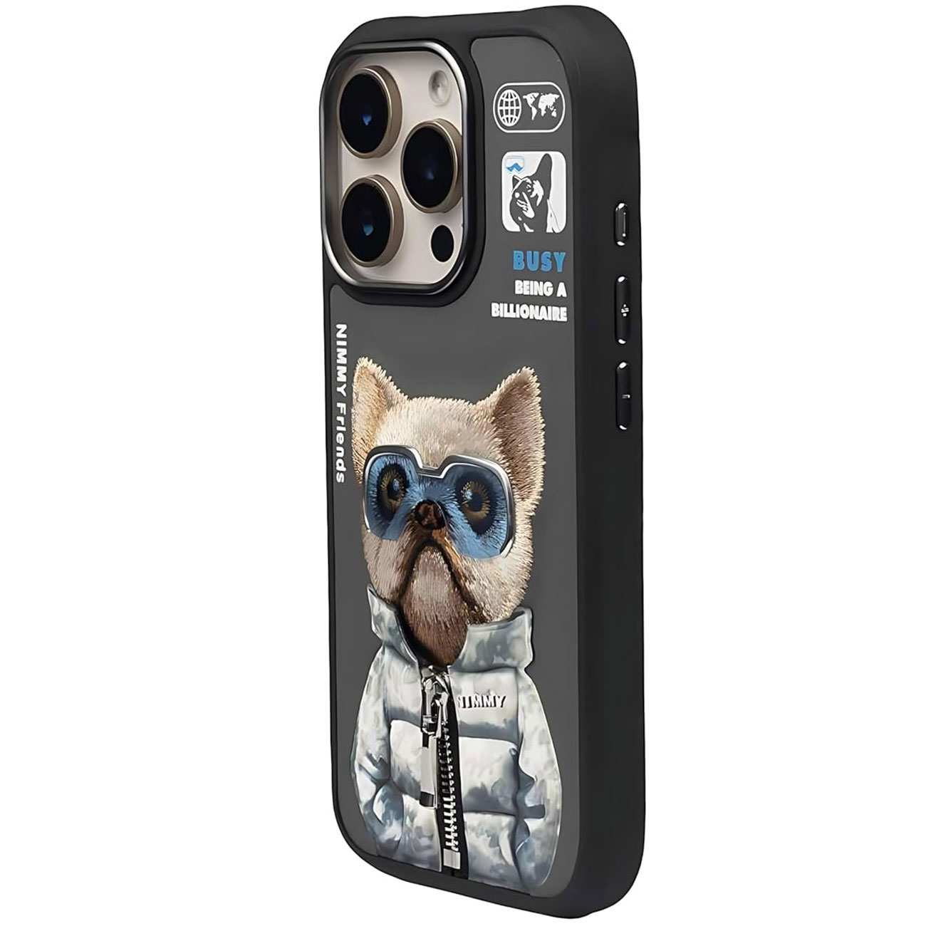 قاب گوشی آیفون 16 پرومکس طرح سگ عینکی با زیپ واقعی و استایل بینظیر نیمی IP16-PRO-MAX-01