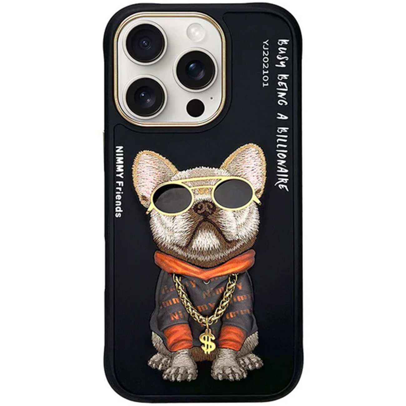 قاب گوشی آیفون 16 پرومکس طرح سگ عینکی با گردنبند واقعی و استایل بینظیر نیمی YJ202101