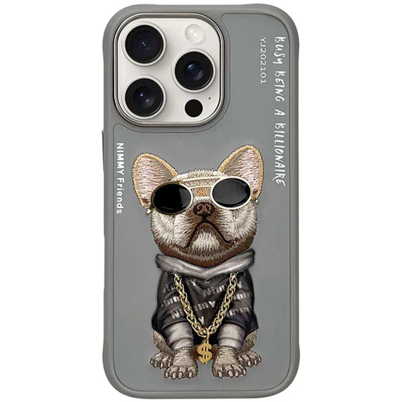 قاب گوشی آیفون 16 پرومکس طرح سگ عینکی با گردنبند واقعی و استایل بینظیر نیمی YJ202101