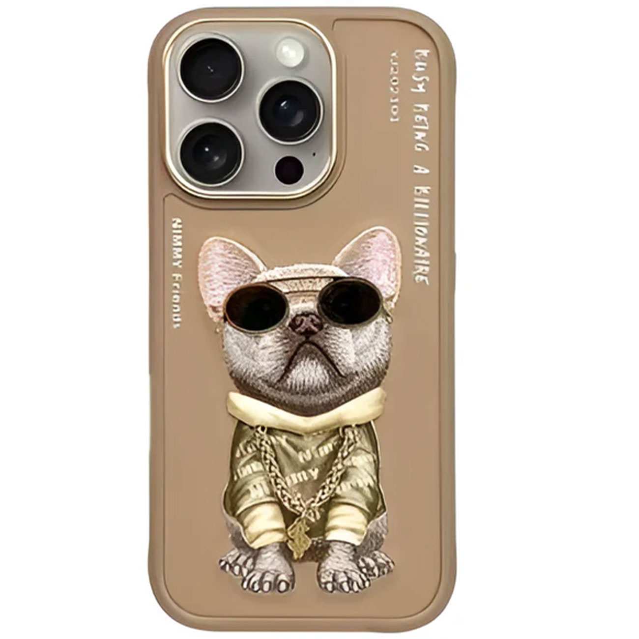 قاب گوشی آیفون 16 پرومکس طرح سگ عینکی با گردنبند واقعی و استایل بینظیر نیمی YJ202101