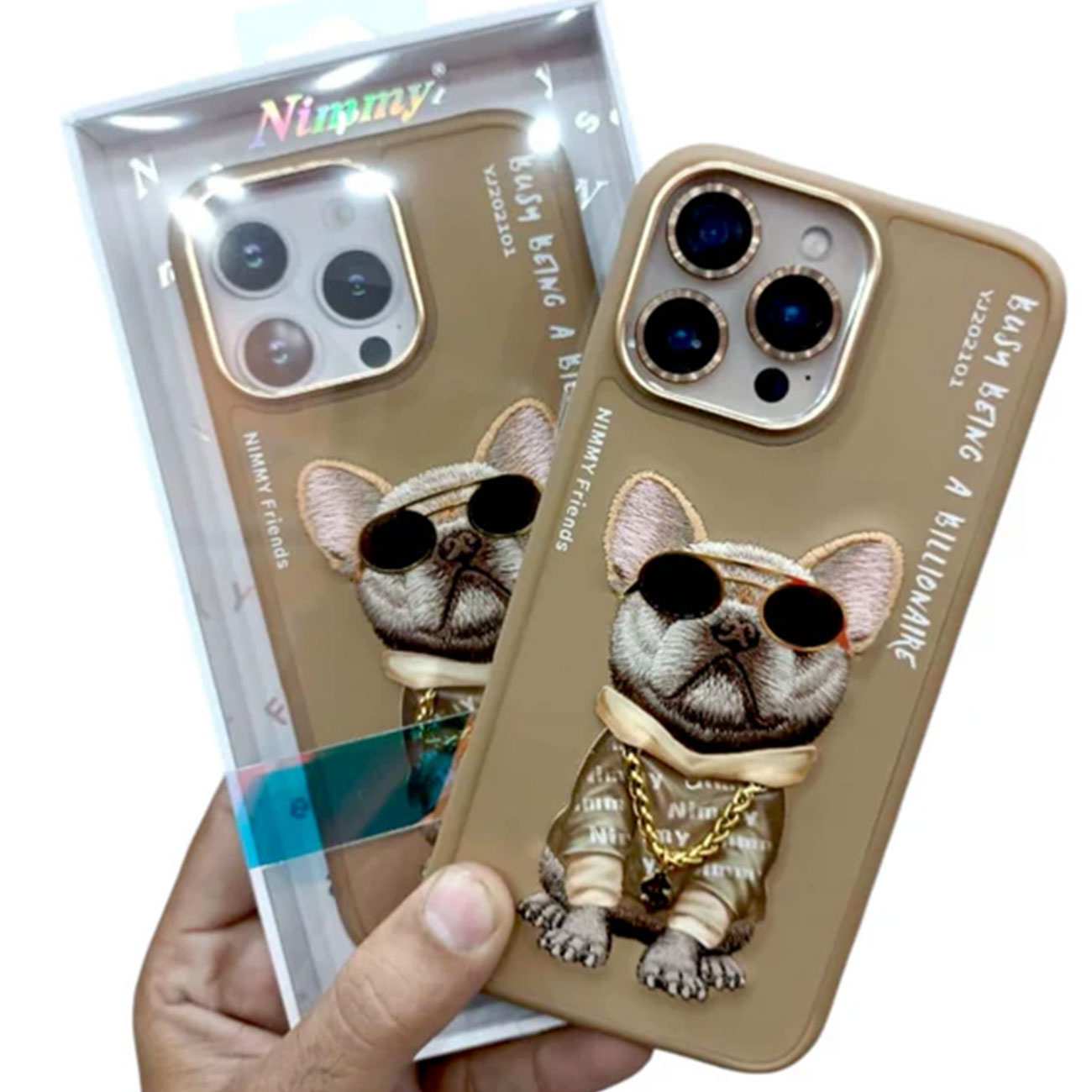 قاب گوشی آیفون 16 پرومکس طرح سگ عینکی با گردنبند واقعی و استایل بینظیر نیمی YJ202101