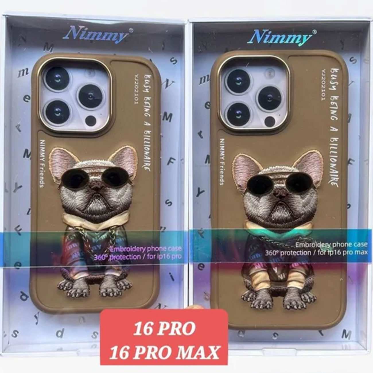 قاب گوشی آیفون 16 پرومکس طرح سگ عینکی با گردنبند واقعی و استایل بینظیر نیمی YJ202101