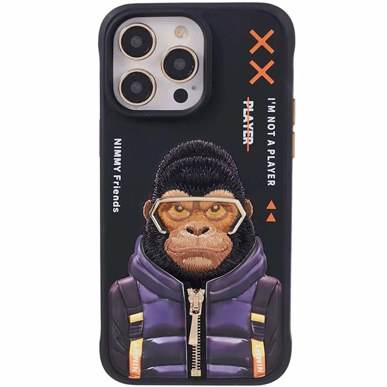 قاب مغناطیسی آیفون 16 پرو طرح گوریل با عینک و زیپ واقعی نیمی KM-016