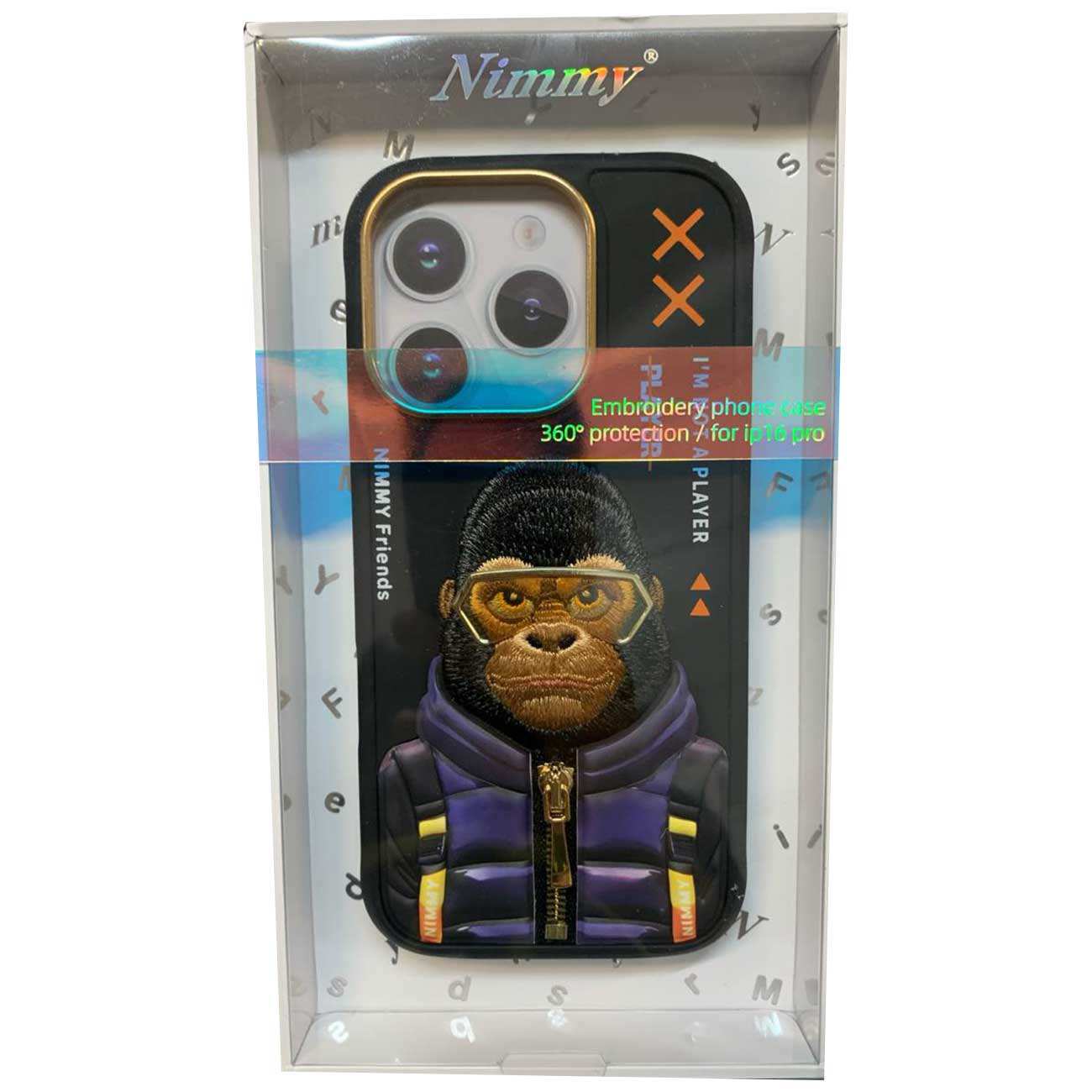 قاب مغناطیسی آیفون 16 پرو طرح گوریل با عینک و زیپ واقعی نیمی KM-016