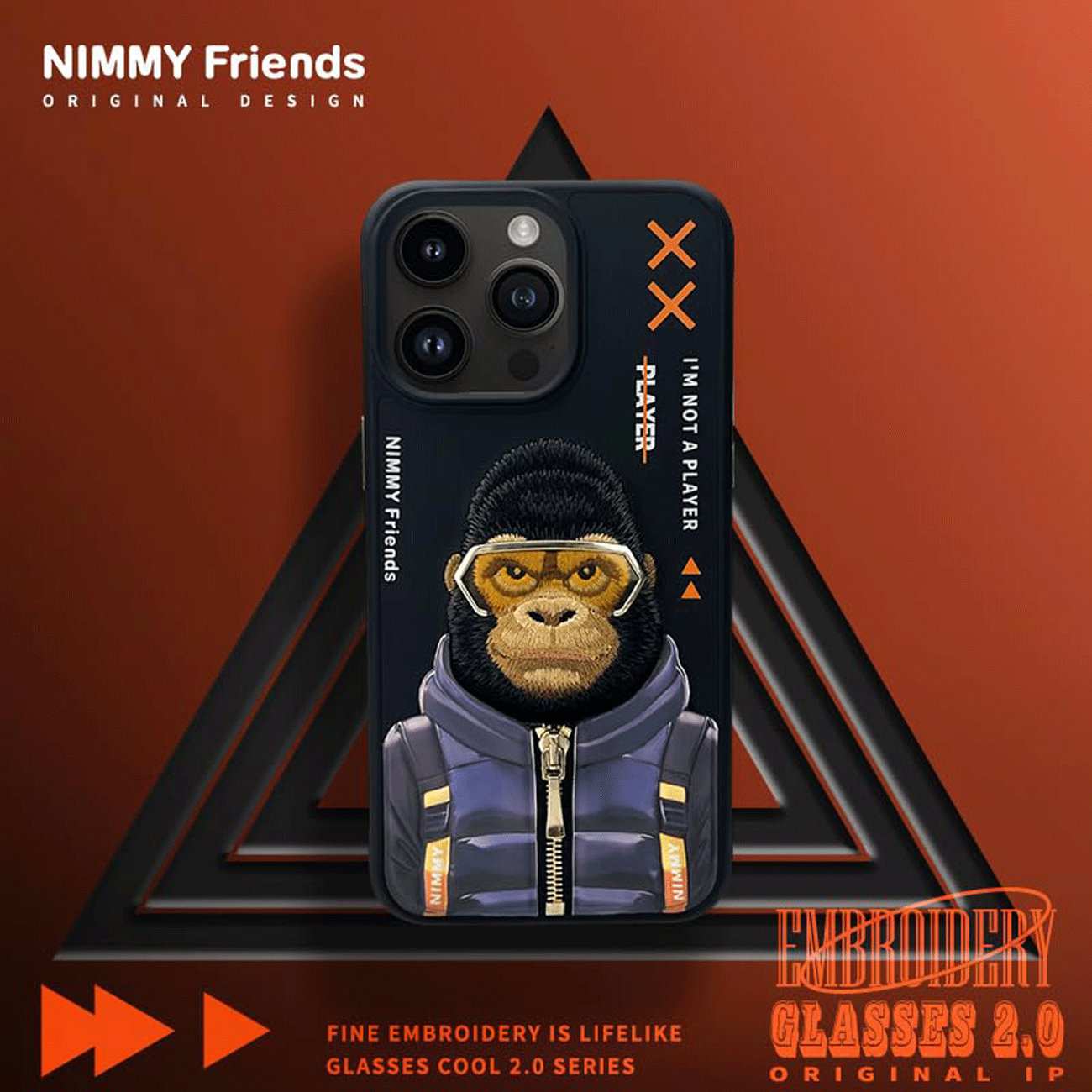 قاب مغناطیسی آیفون 16 پرو طرح گوریل با عینک و زیپ واقعی نیمی KM-016