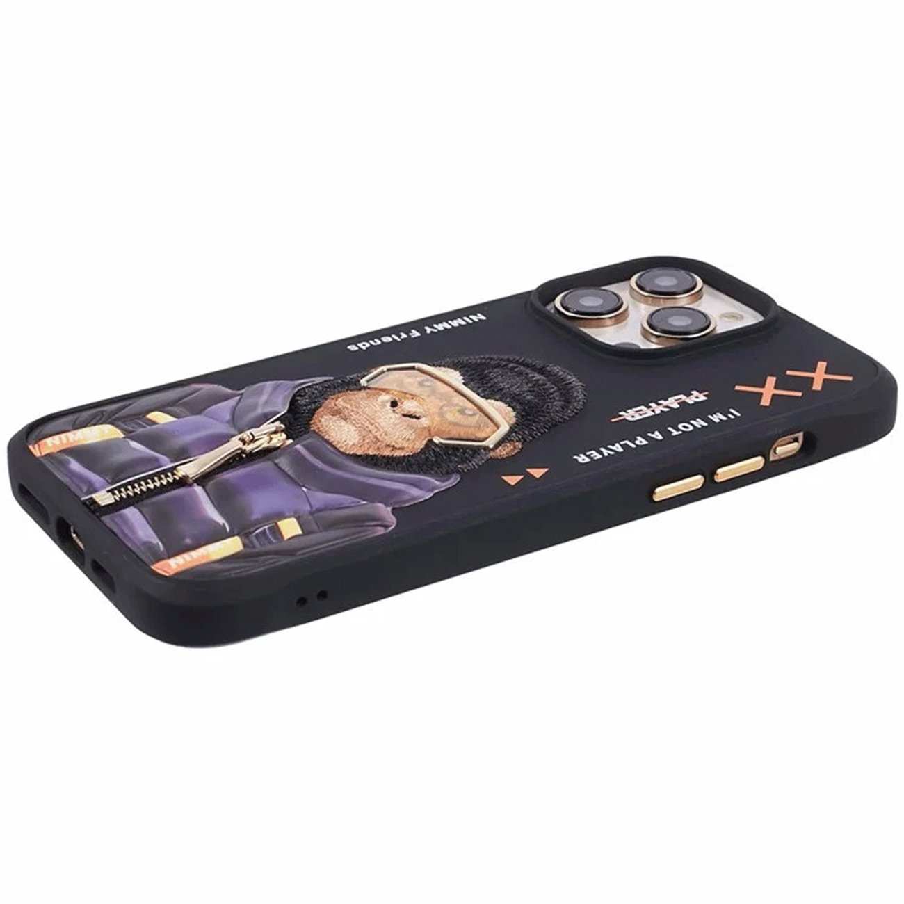 قاب مغناطیسی آیفون 16 پرو طرح گوریل با عینک و زیپ واقعی نیمی KM-016