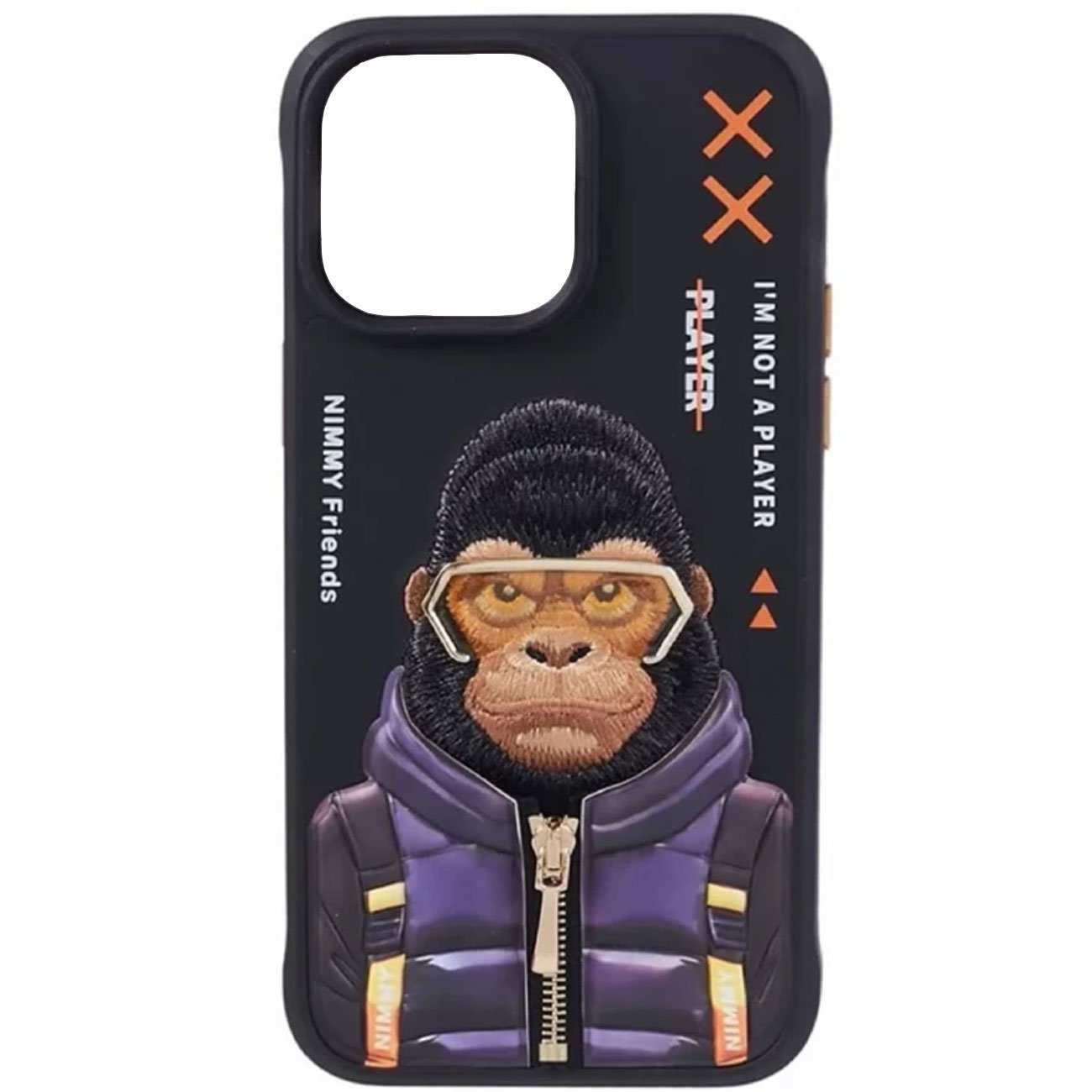 قاب مغناطیسی آیفون 16 پرو طرح گوریل با عینک و زیپ واقعی نیمی KM-016