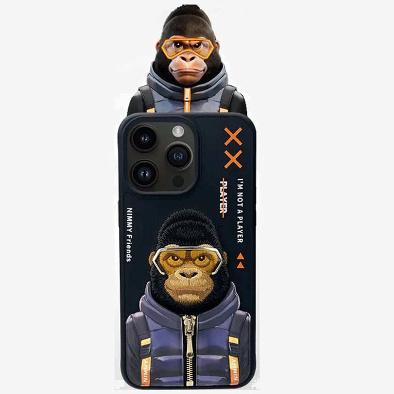 قاب مغناطیسی آیفون 16 پرو طرح گوریل با عینک و زیپ واقعی نیمی KM-016