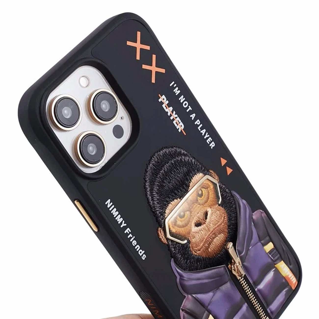 قاب مغناطیسی آیفون 16 پرو طرح گوریل با عینک و زیپ واقعی نیمی KM-016