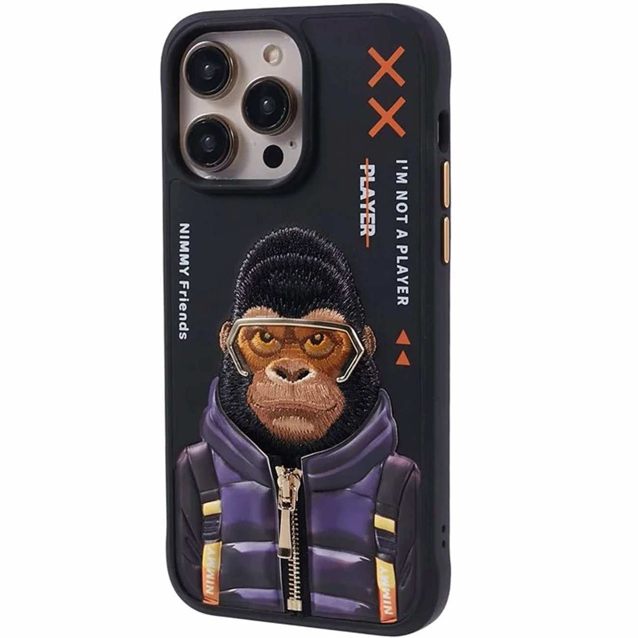 قاب مغناطیسی آیفون 16 پرو طرح گوریل با عینک و زیپ واقعی نیمی KM-016