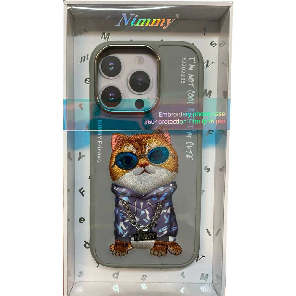 قاب گوشی آیفون 16 پرو گربه با زنجیر و عینک واقعی نیمی IP16-PRO-05-B