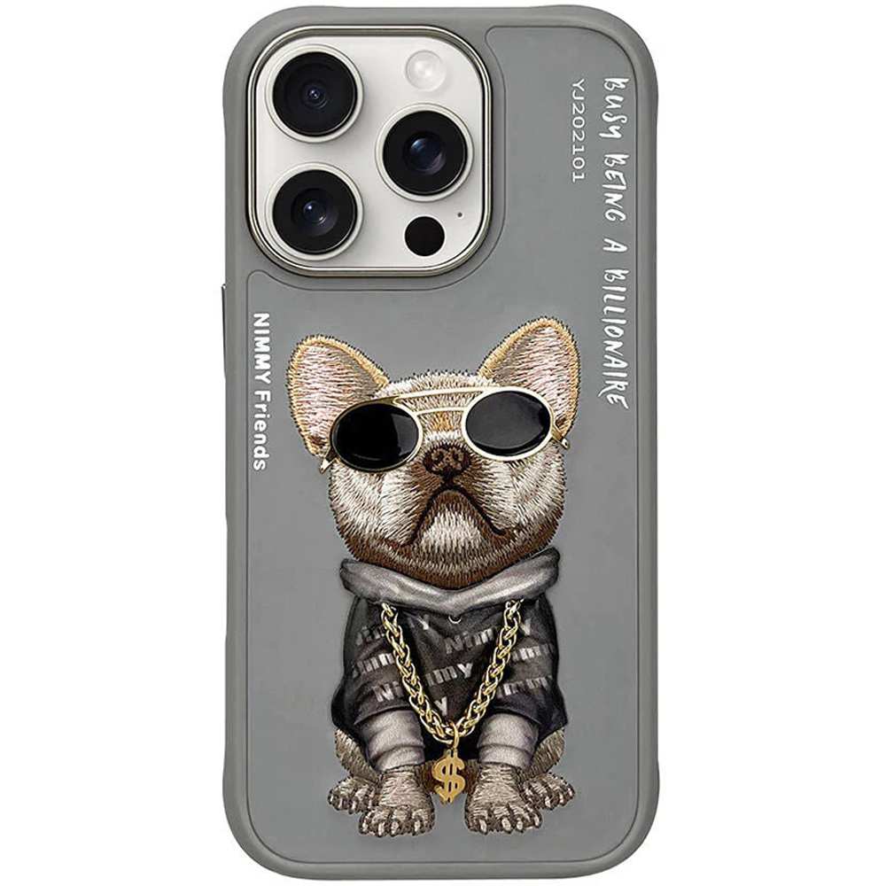 قاب محافظ گوشی آیفون 16 پرو بولداگ با زنجیر و عینک واقعی نیمی 01