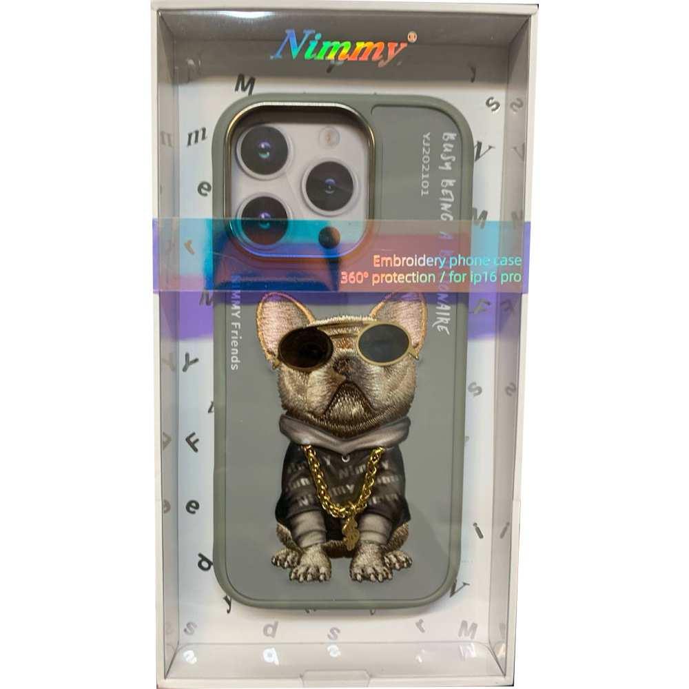 قاب محافظ گوشی آیفون 16 پرو بولداگ با زنجیر و عینک واقعی نیمی 01