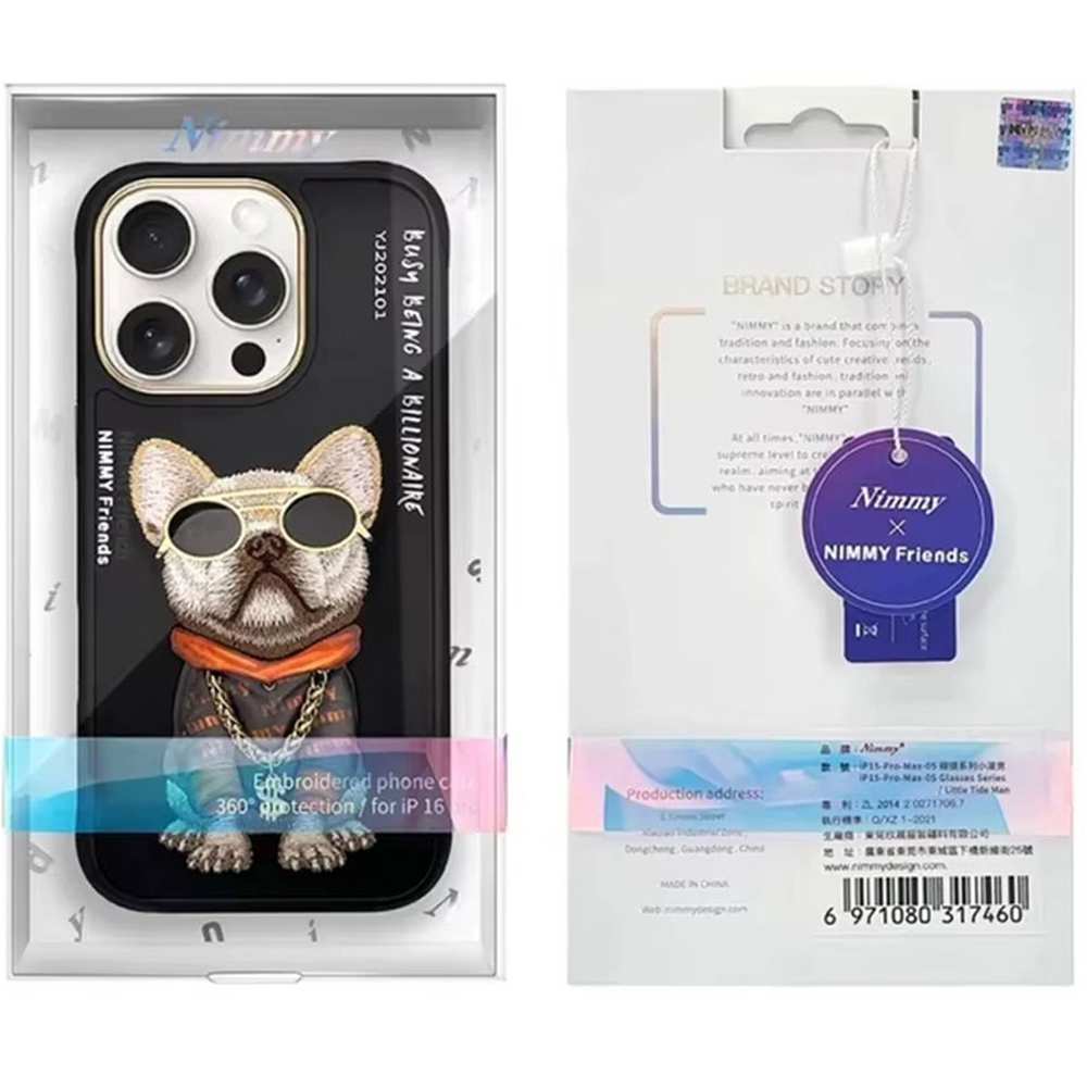 قاب محافظ گوشی آیفون 16 پرو بولداگ با زنجیر و عینک واقعی نیمی 01