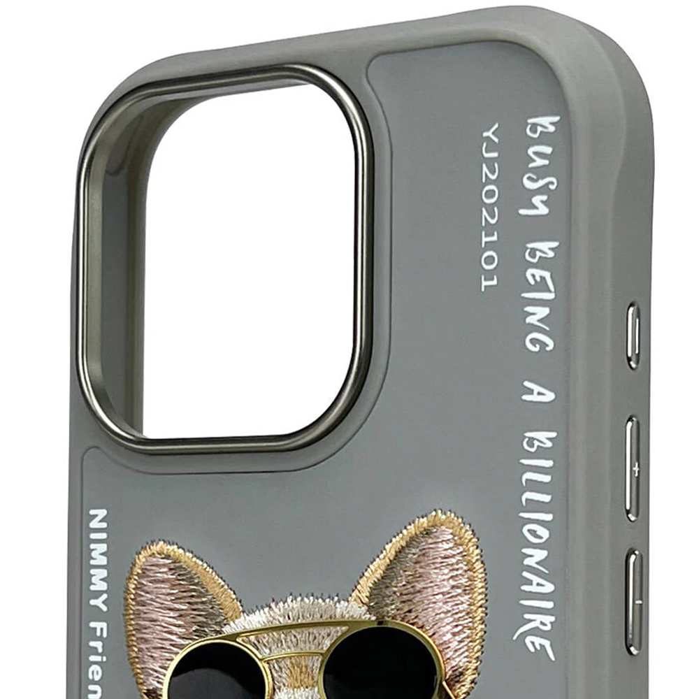 قاب محافظ گوشی آیفون 16 پرو بولداگ با زنجیر و عینک واقعی نیمی 01