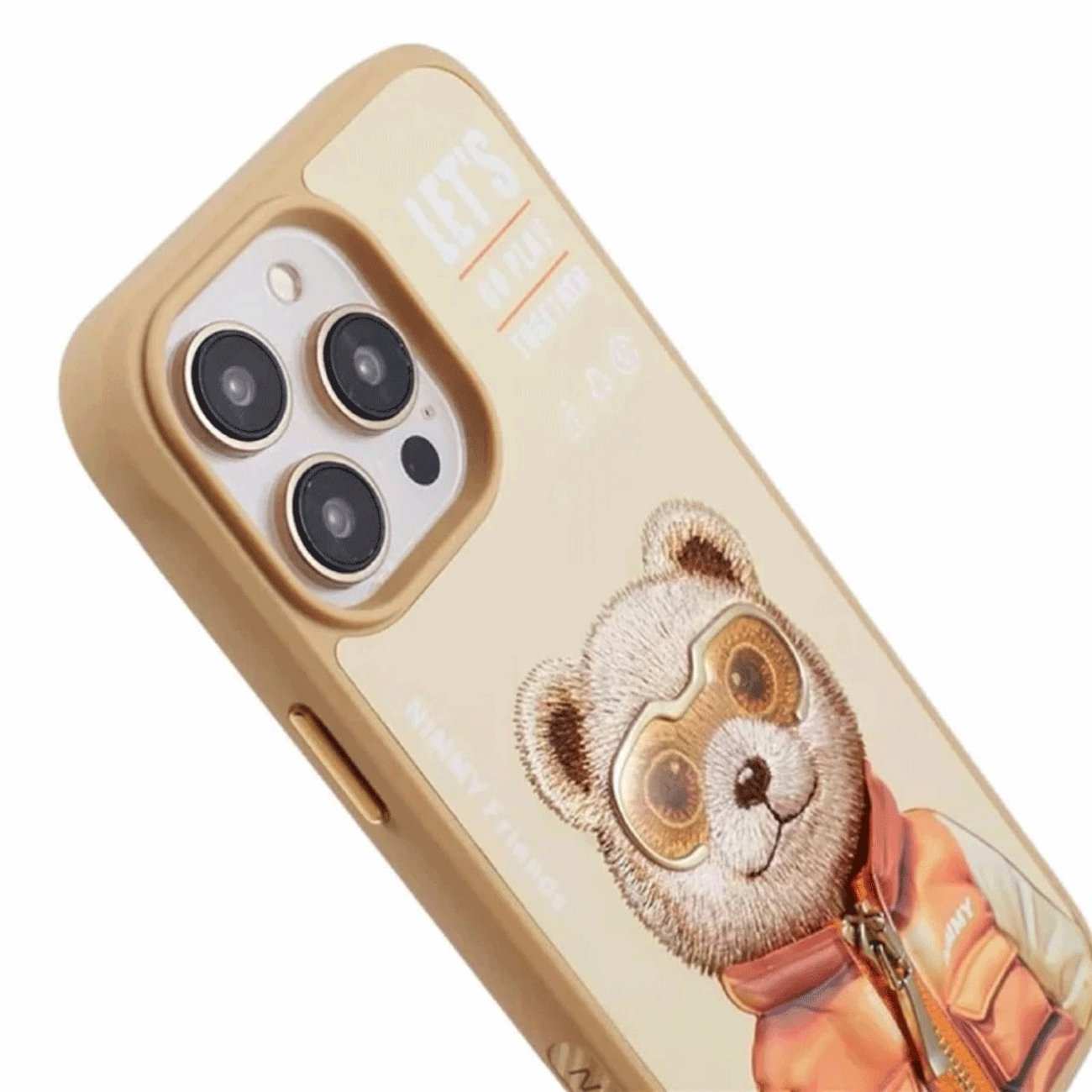 قاب مغناطیسی گوشی آیفون 16پرو طرح خرس با عینک و زیپ واقعی نیمی Embroidery