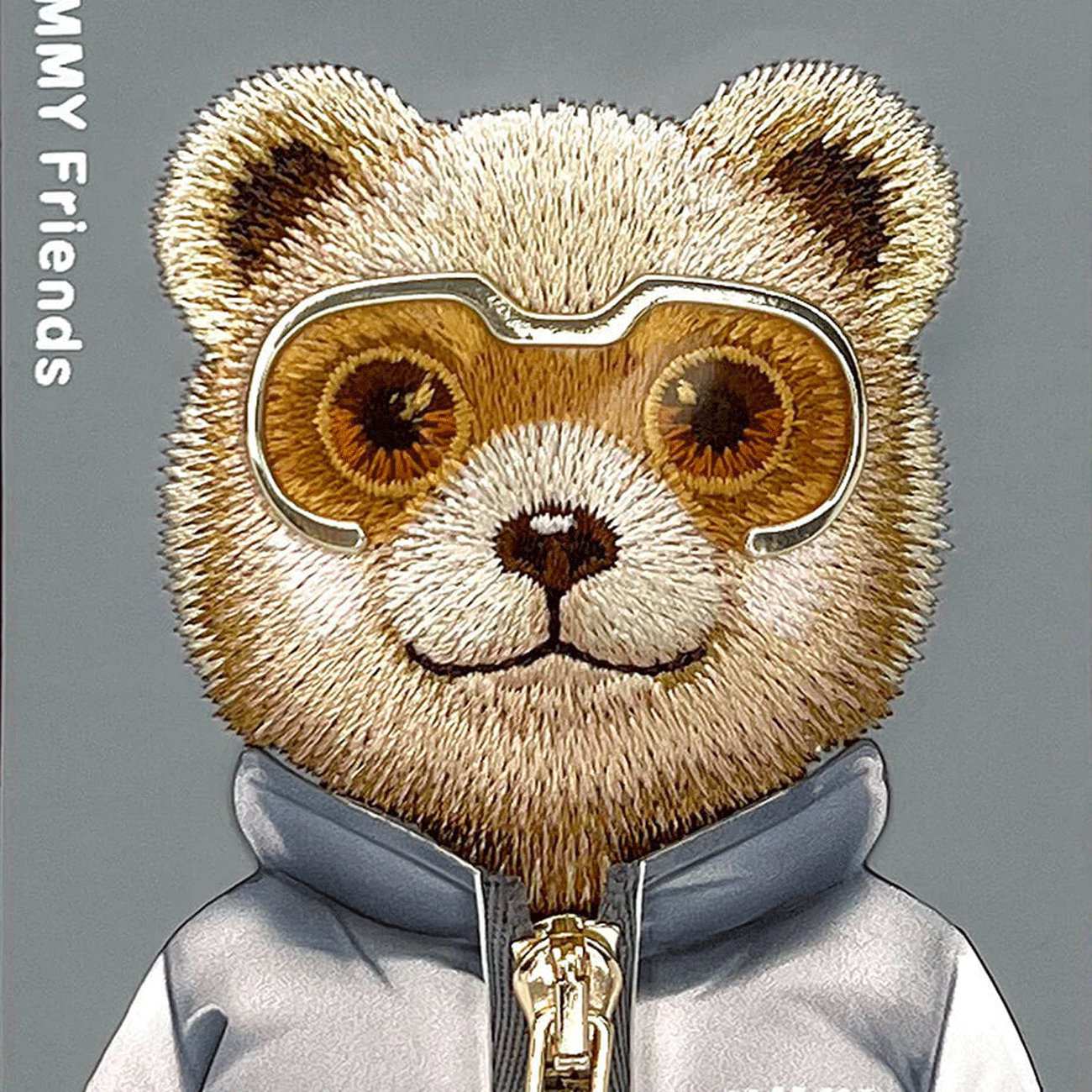 قاب مغناطیسی گوشی آیفون 16پرو طرح خرس با عینک و زیپ واقعی نیمی Embroidery