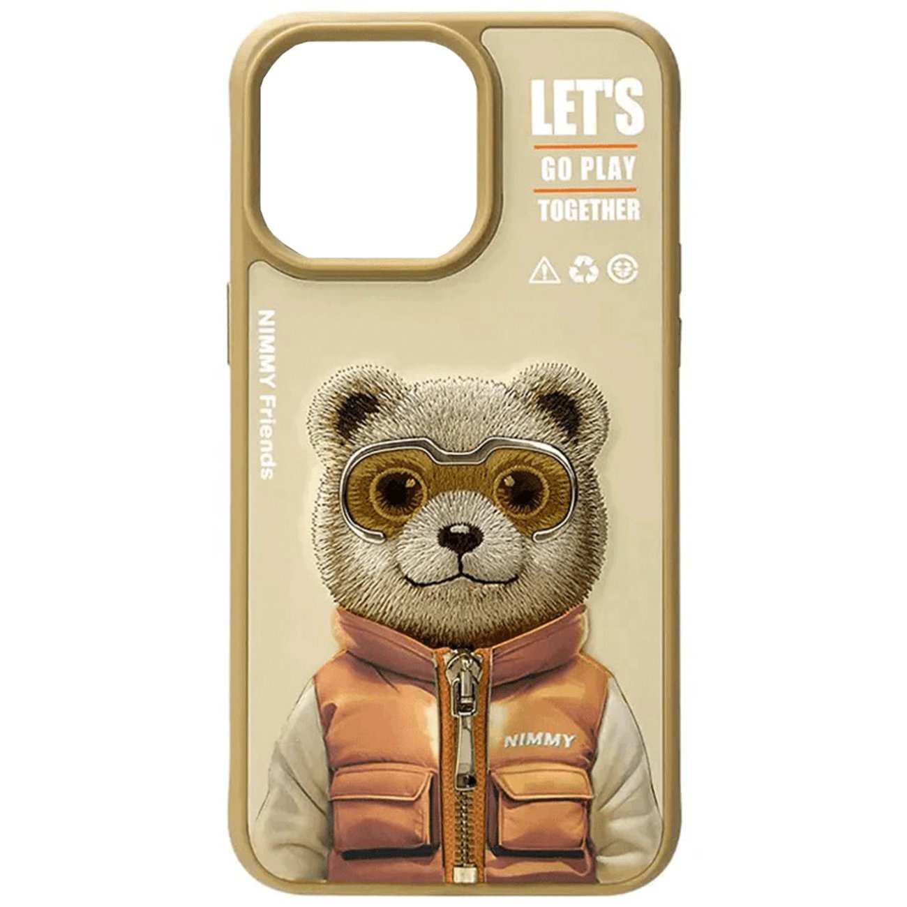 قاب مغناطیسی گوشی آیفون 16پرو طرح خرس با عینک و زیپ واقعی نیمی Embroidery