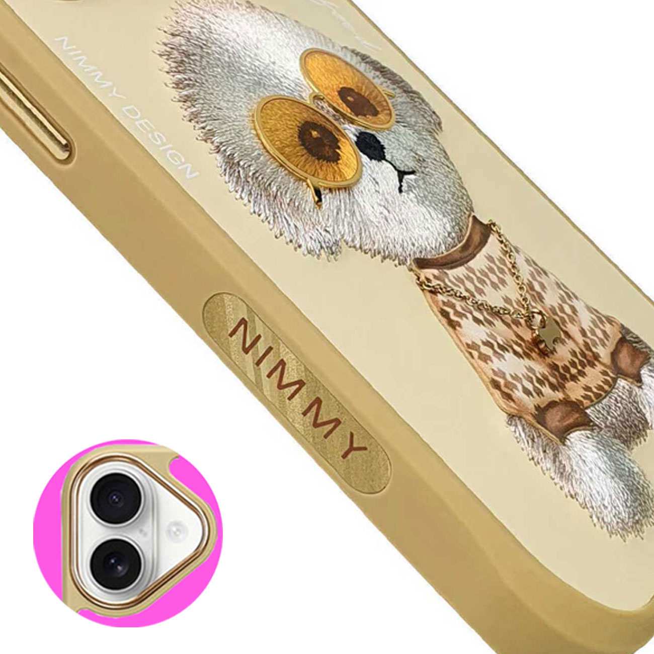 قاب گوشی آیفون 16 طرح سگ با عینک و گردنبند واقعی نیمی IP16-02