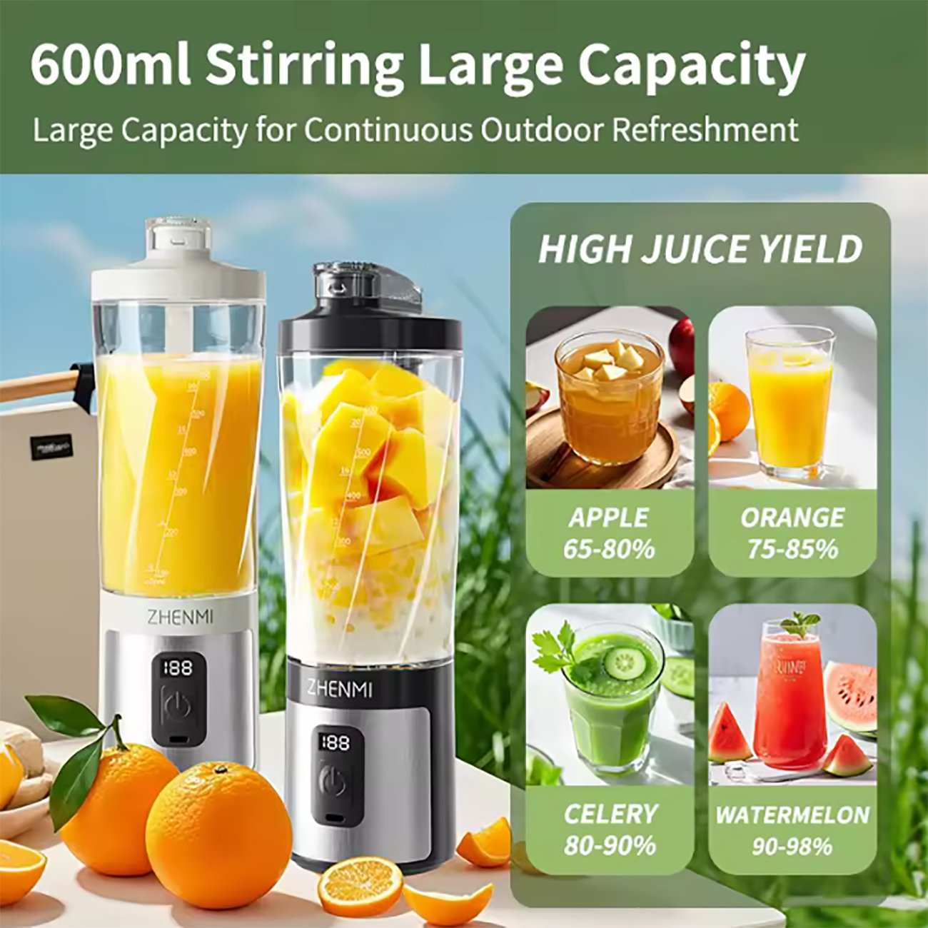 مخلوط کن و اسموتی ساز قابل حمل شش تیغه 600 میلی لیتری ژنمی شیائومی zmgz-j17
