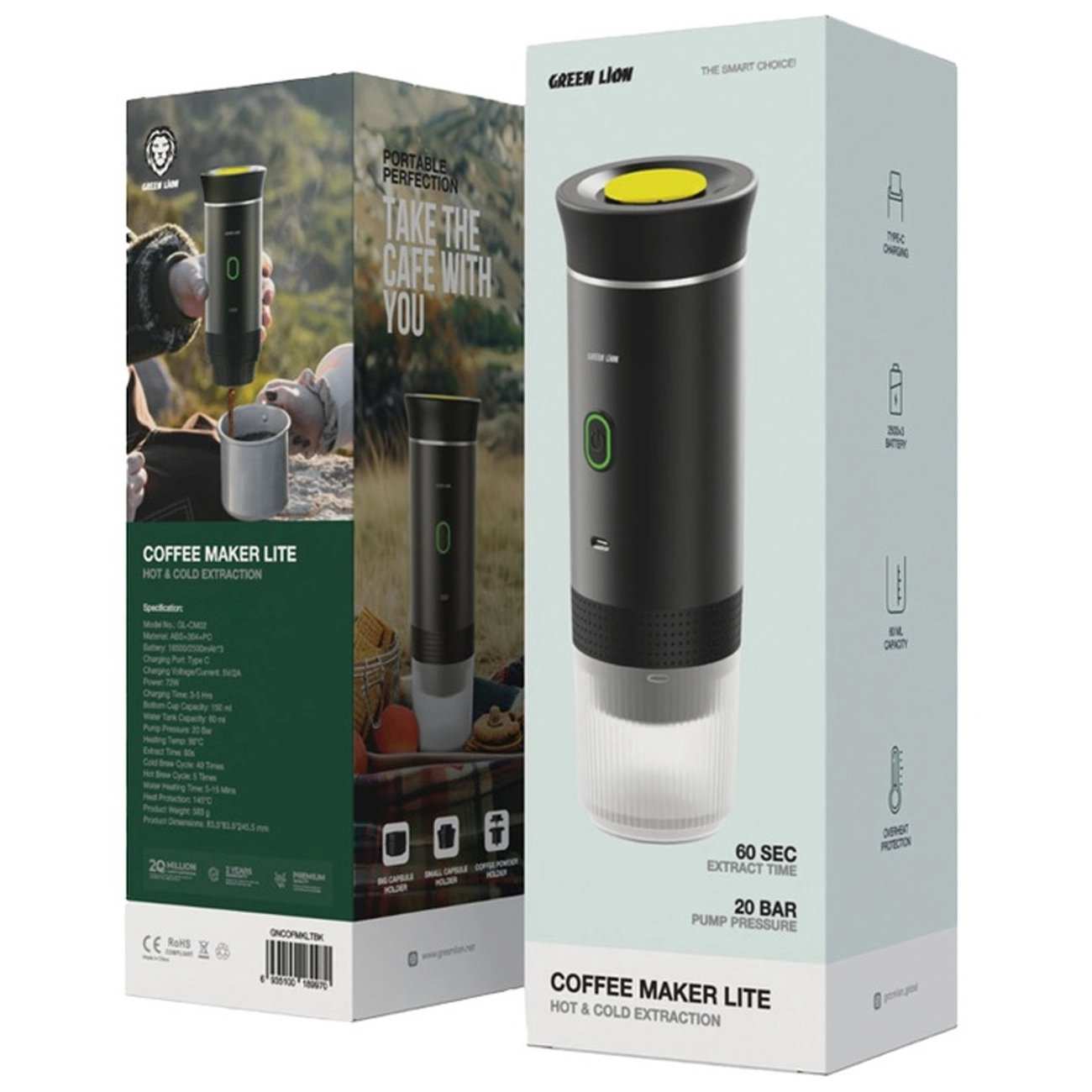 اسپرسوساز شارژی مسافرتی گرین لاین GNCOFMKLTBK GL-CM02