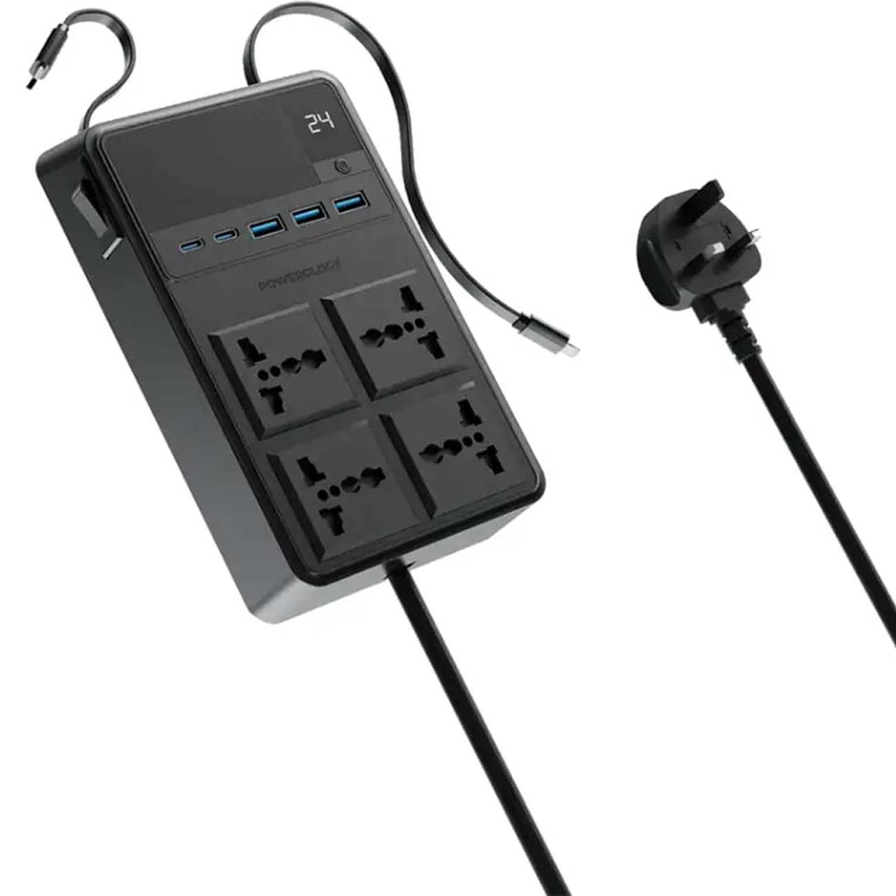 چند راهی و محافظ برق 2500 وات 4 سوکت، 3*USB و 2*تایپ سی پاورولوژی PWC029
