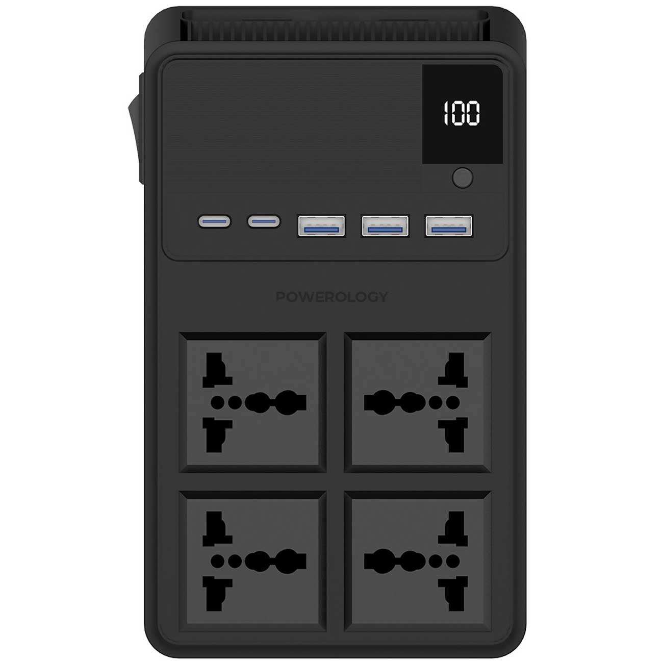 چند راهی و محافظ برق 2500 وات 4 سوکت، 3*USB و 2*تایپ سی پاورولوژی PWC029
