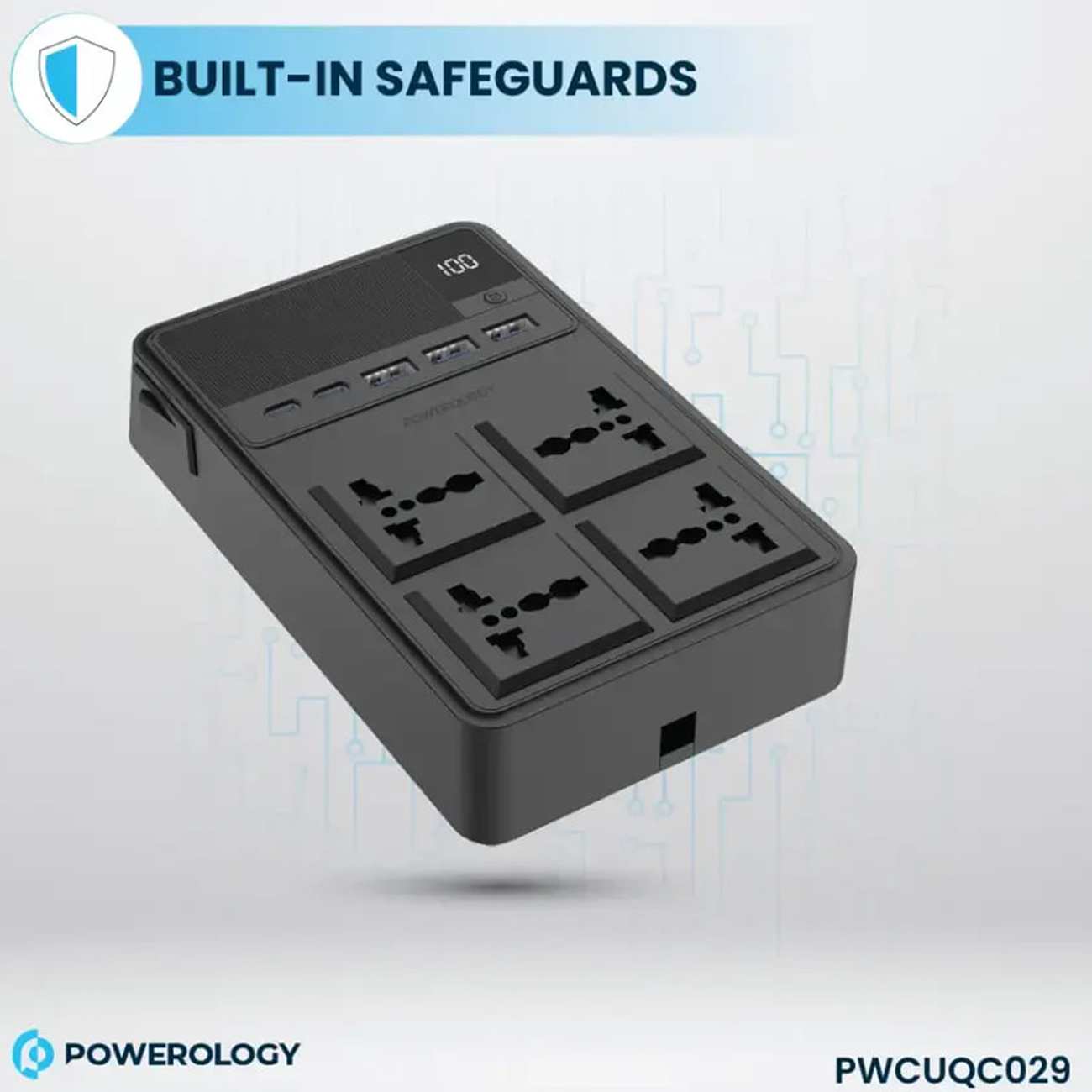 چند راهی و محافظ برق 2500 وات 4 سوکت، 3*USB و 2*تایپ سی پاورولوژی PWC029