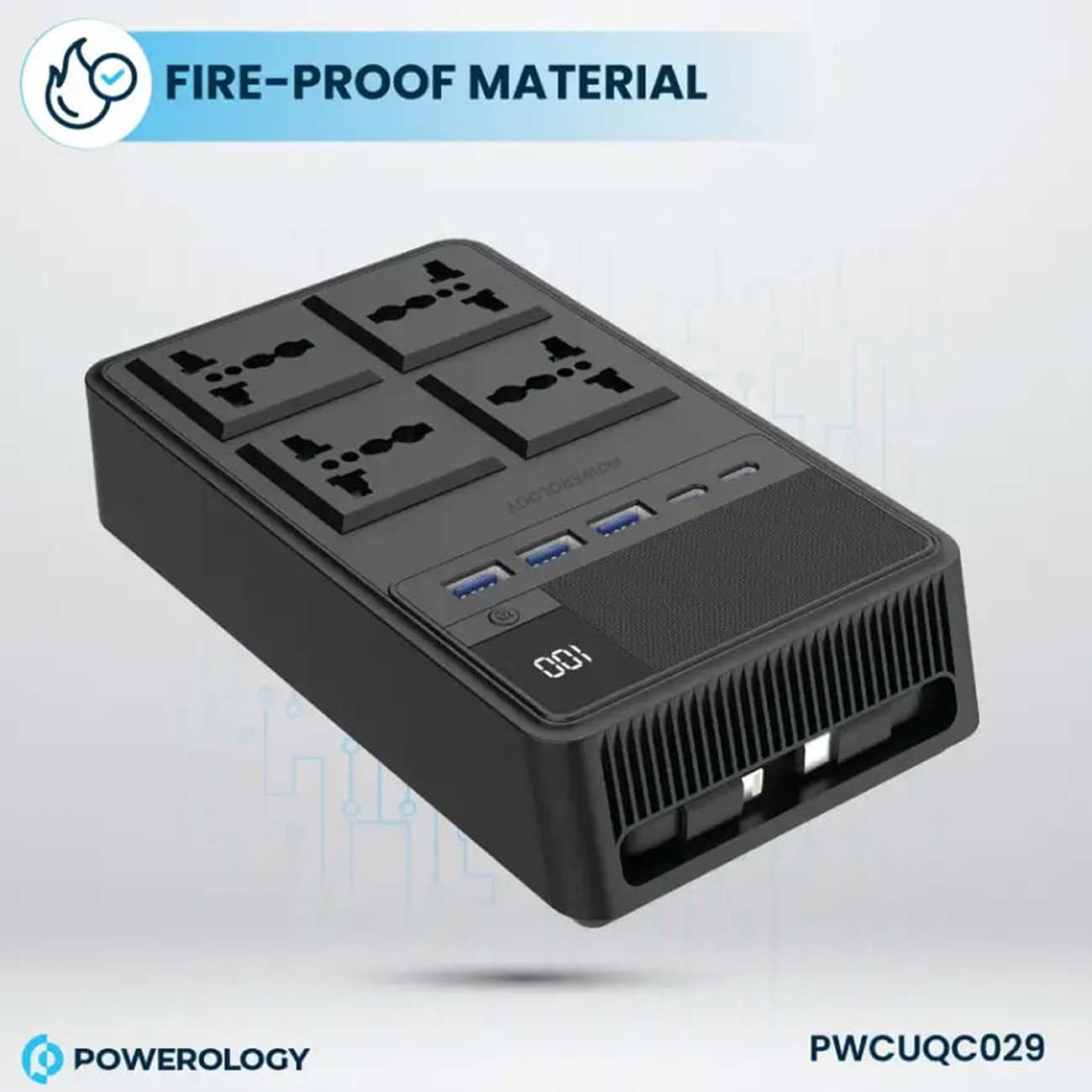 چند راهی و محافظ برق 2500 وات 4 سوکت، 3*USB و 2*تایپ سی پاورولوژی PWC029