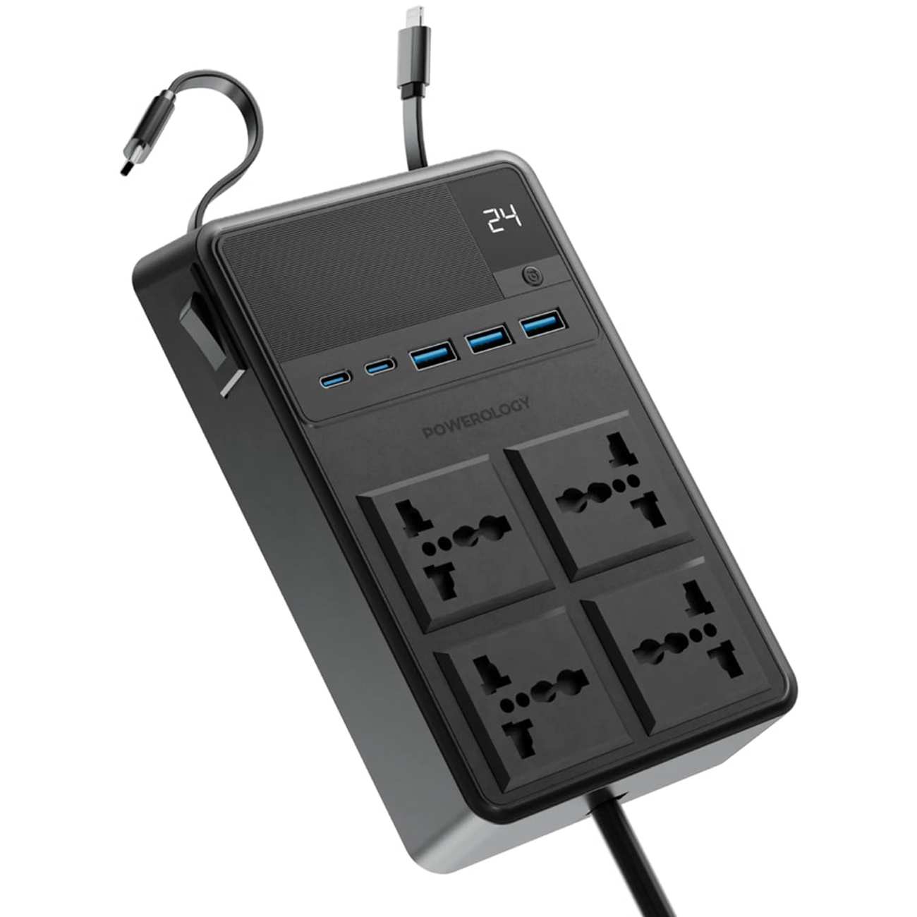 چند راهی و محافظ برق 2500 وات 4 سوکت، 3*USB و 2*تایپ سی پاورولوژی PWC029